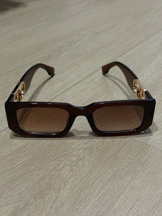 Fendi Brown Rectangular Acetate Sunglasses with Gold Temple Detail
